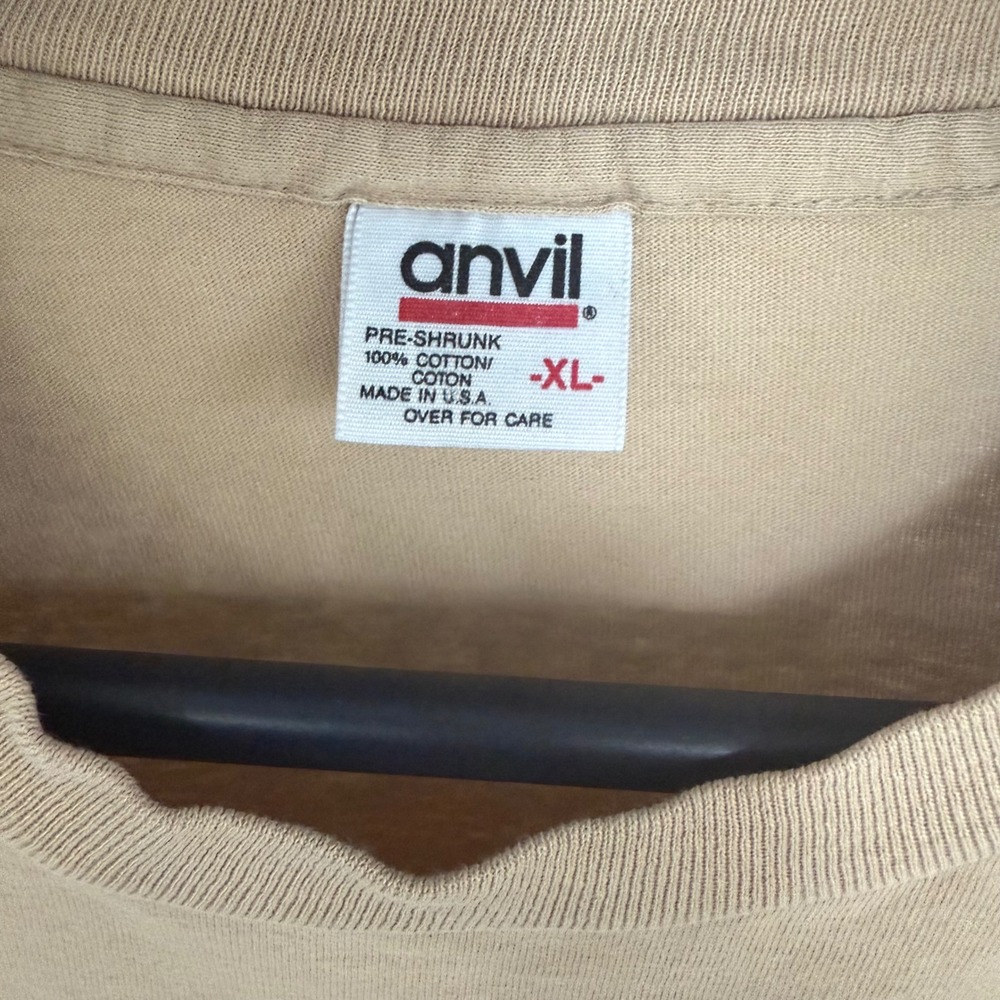 Vintage 90's Anvil Sunflower Long Beach T-Shirt XL Tan Made in USA Cotton - Picture 2 of 6